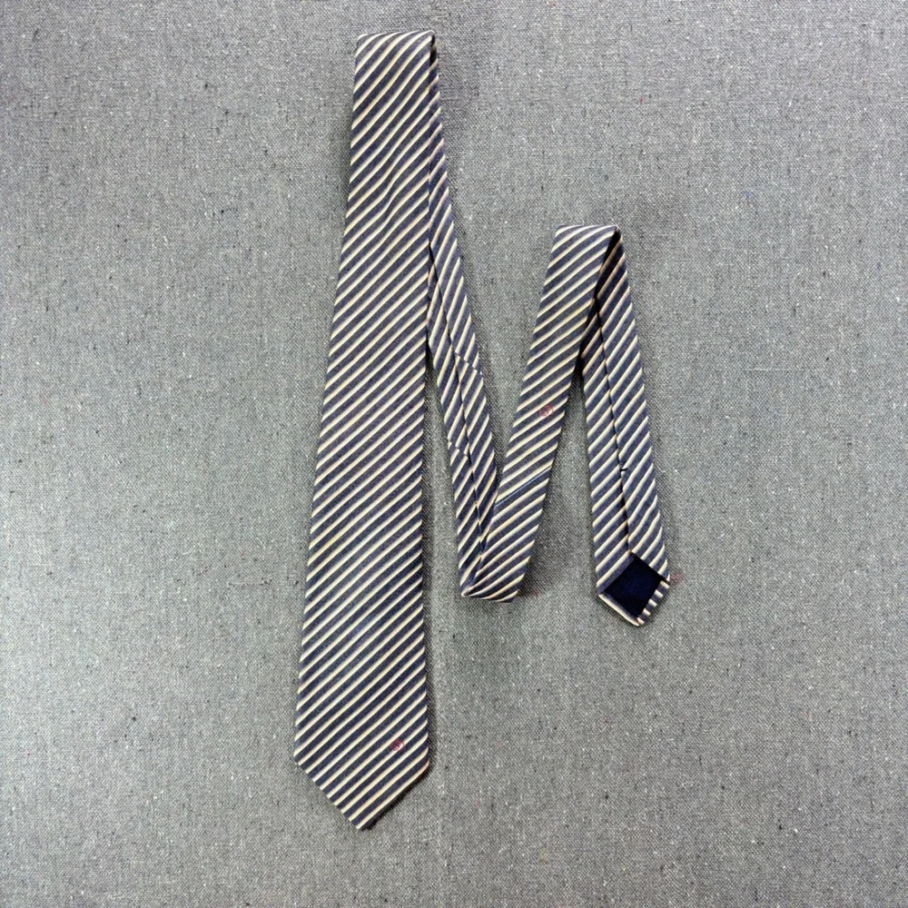 Vintage Gucci Mens Silk Linen Striped Necktie Blue Yellow Made in Italy
